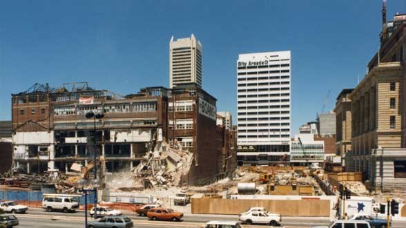 Forrest Place during the redevelopment, which involved knocking down Padbury Building and the Boans department store.