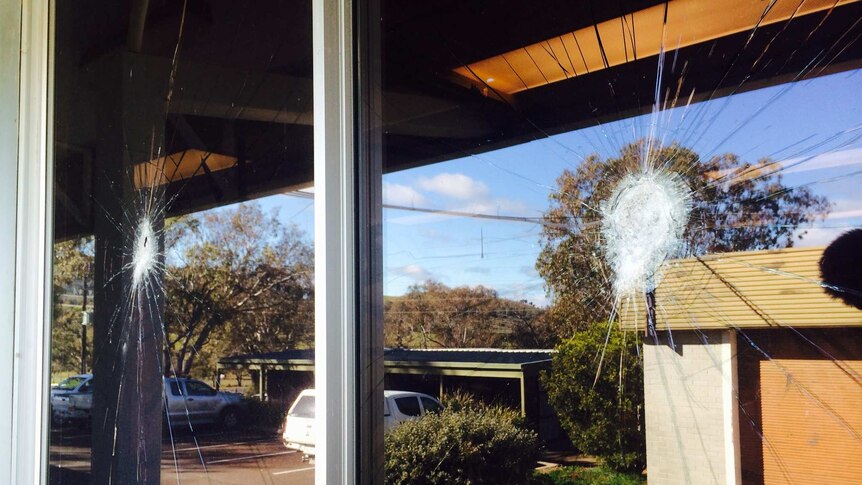 Smashed windows at the ACT Parks and Conservation depot on Athllon Drive in Canberra's south.