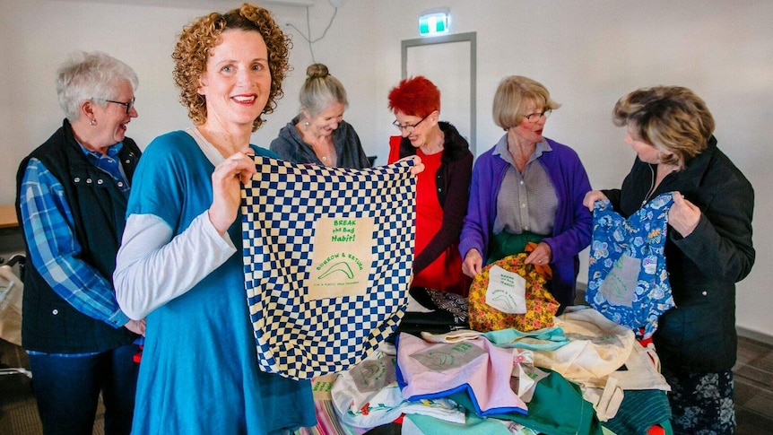 The Denmark Plastic Reduction Group meet to make plastic-free shopping bags.