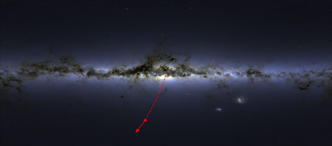 The location of S5-HSV1 in the sky and the direction of its motion