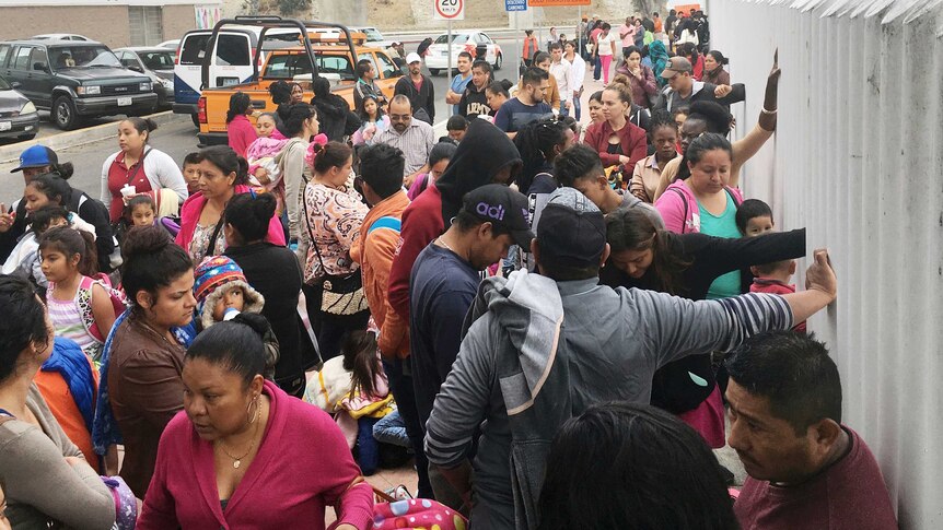 People seeking political asylum at the US border in Tijuana, Mexico in June.