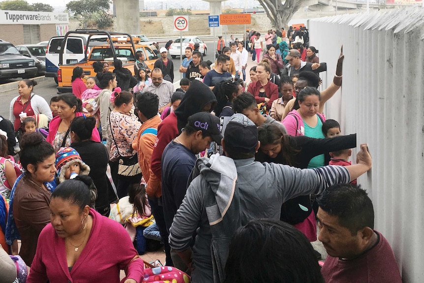 People seeking political asylum at the US border in Tijuana, Mexico in June.