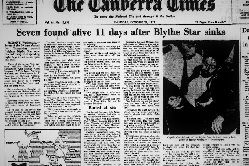Blythe Star 'seven found' story in Canberra Times 25th October 1973