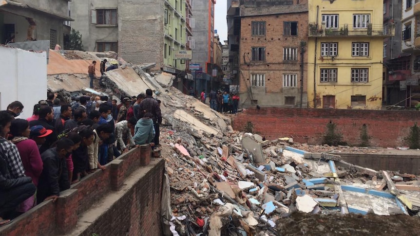 Collapsed building in Thamel, Kathmandu