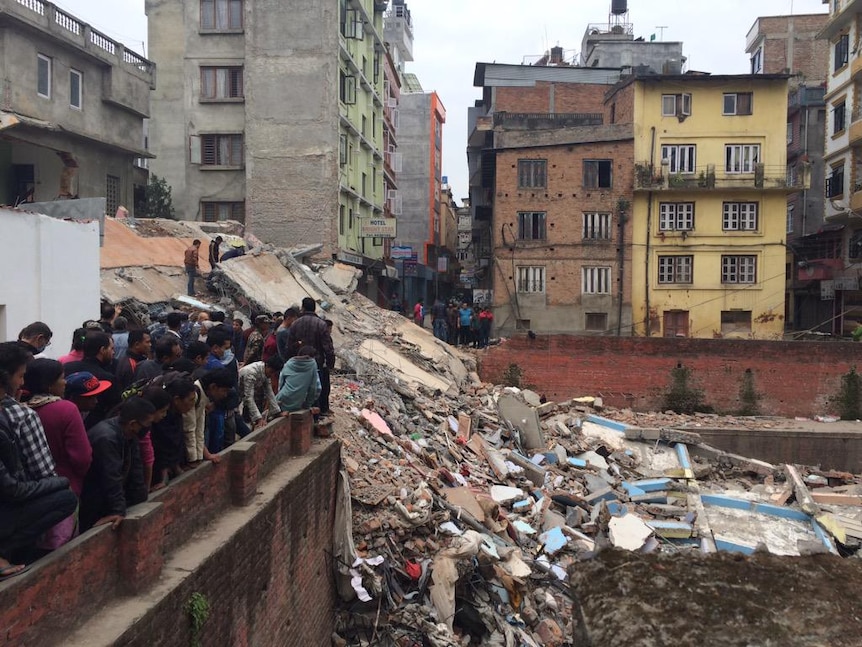 Collapsed building in Thamel, Kathmandu