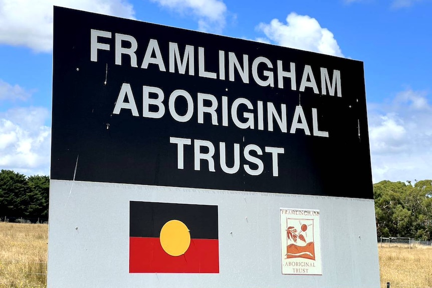 A sign bearing the words 'Framlingham Aboriginal Trust'.