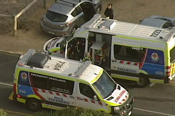 Two ambulances at the scene of a fatal crash.
