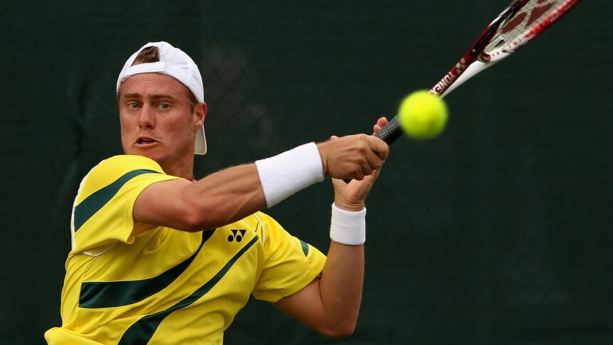 Dominant start ... Lleyton Hewitt rolled Zhang Ze in straight sets.