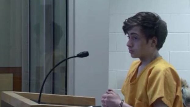 Kayden McIntosh, one of four friends charged with the murder of a developmentally disabled women in Alaska, in a court dock