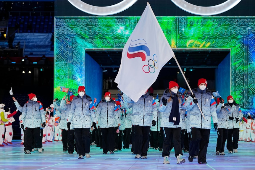 Team ROC at the opening ceremony of the Beijing Winter Olympics, February 4, 2022.