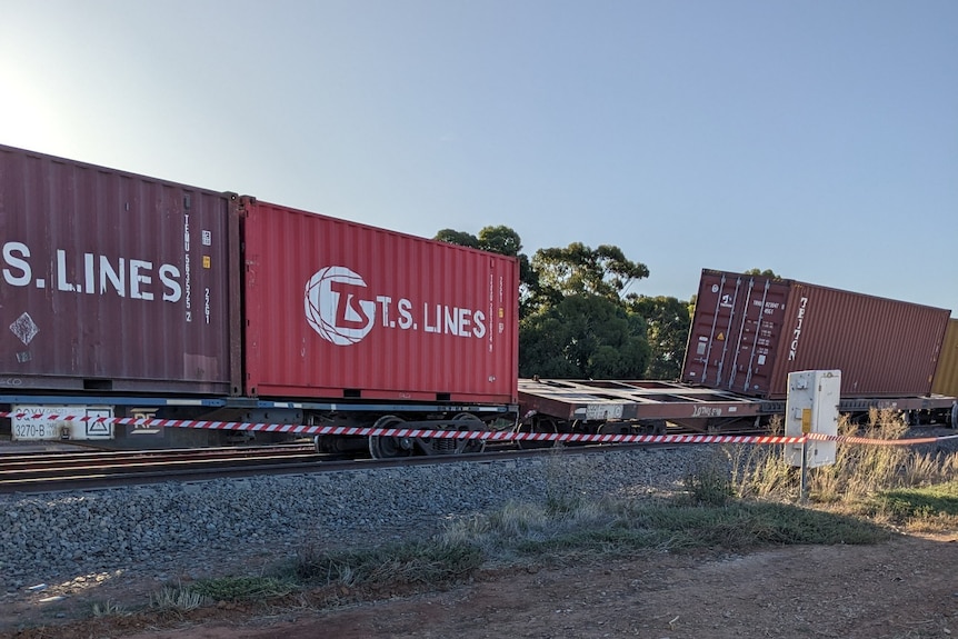 Derailed freight train carriages at Two Wells north of Adelaide.