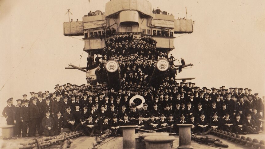 The HMAS Australia's ships company pictured in 1918.