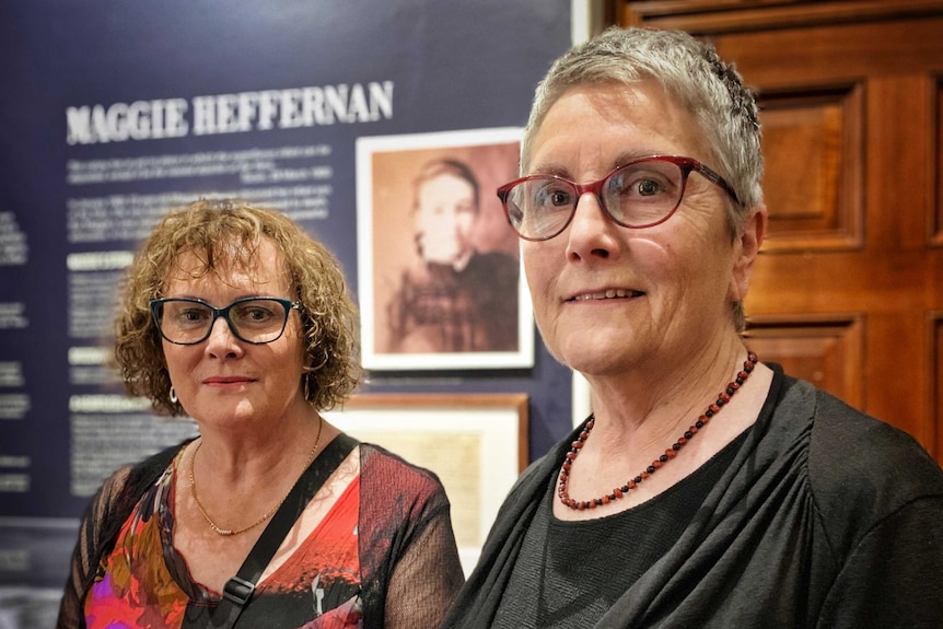 The great nieces of Maggie Heffernan, Jane Carman (left) and Anne Wilson (right), at the exhibition.