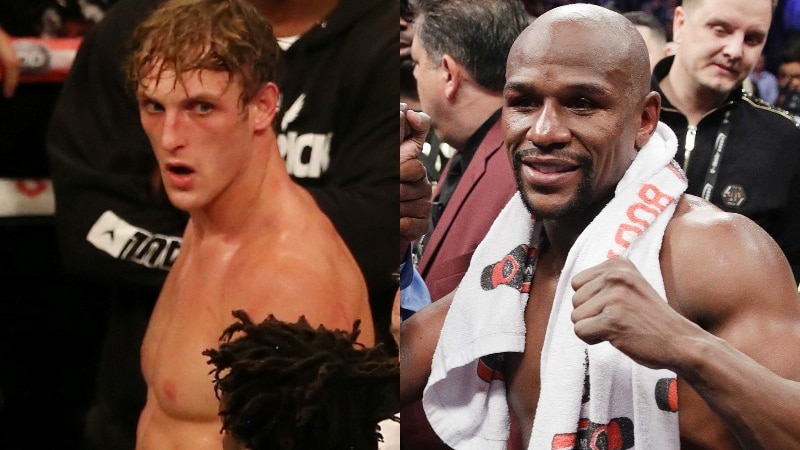 A composite image of YouTuber Logan Paul and boxer Floyd Mayweather Jr.