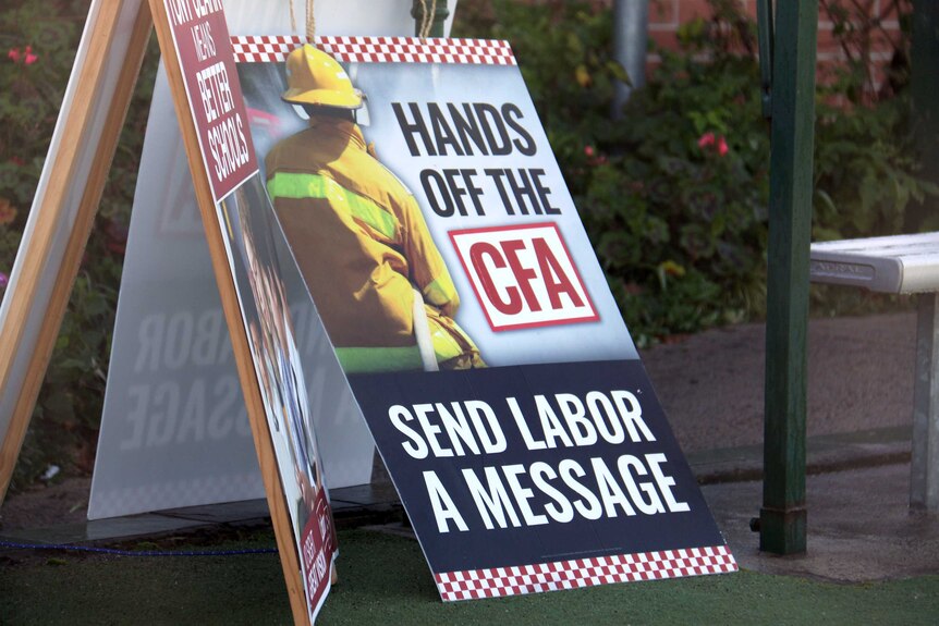 CFA sign at pre-polling booth in Ringwood, Victoria