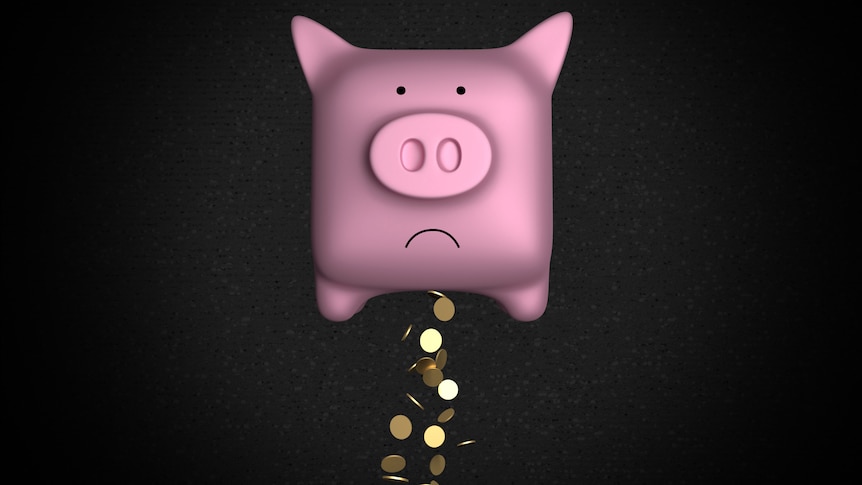 Graphic of a savings piggy bank loosing money.