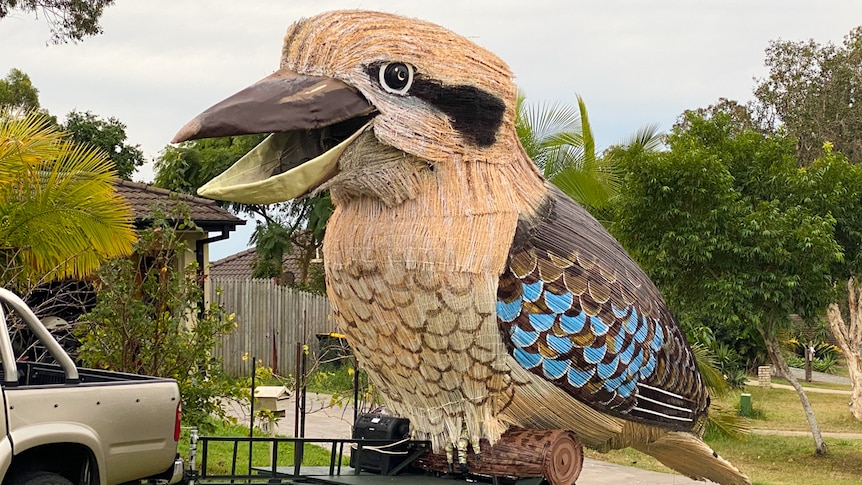 A giant sculpture of a kookaburra.