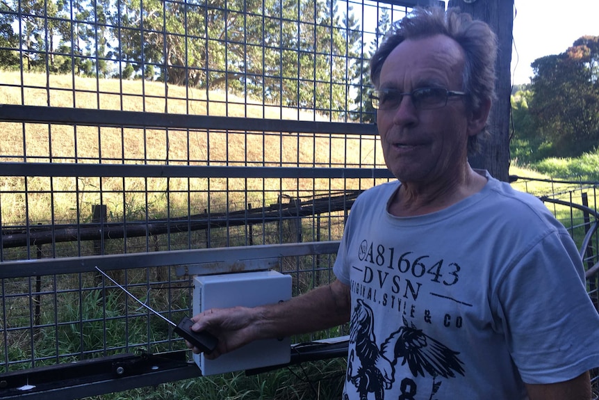 Amamoor farmer Wolfgang Lanz and his feral pig trap