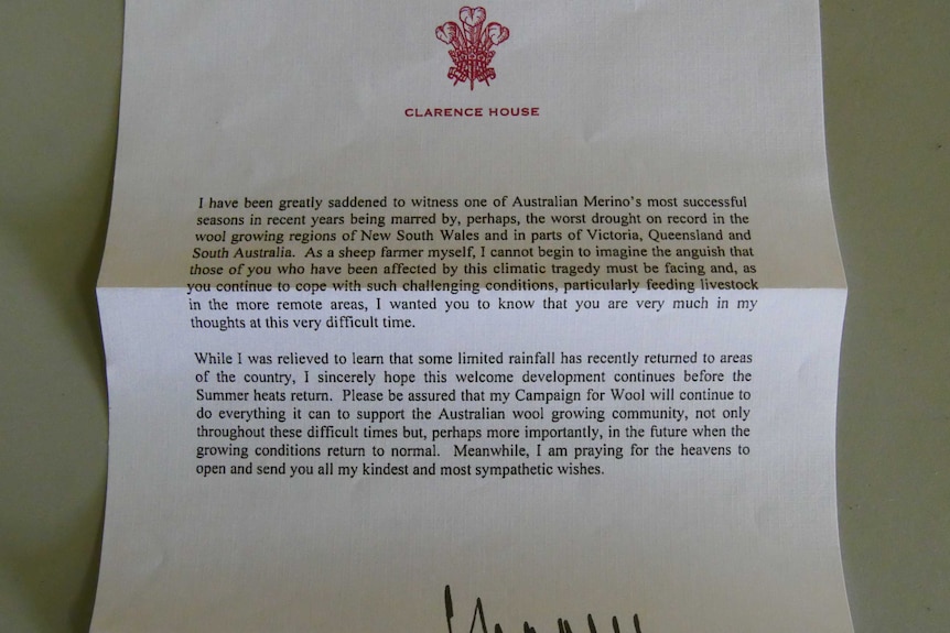 Prince Charles' letter to farmers with the Clarence House letterhead.