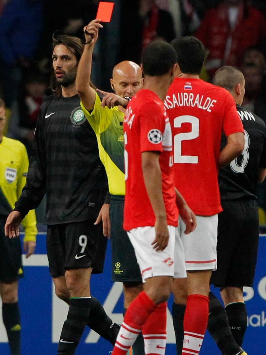 Spartak defender Juan Insaurralde sees red