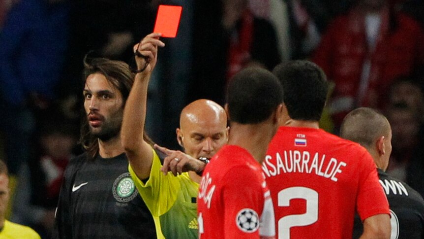 Spartak defender Juan Insaurralde sees red