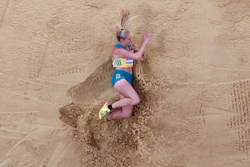 Brooke Stratton competes in world athletics championships long jump