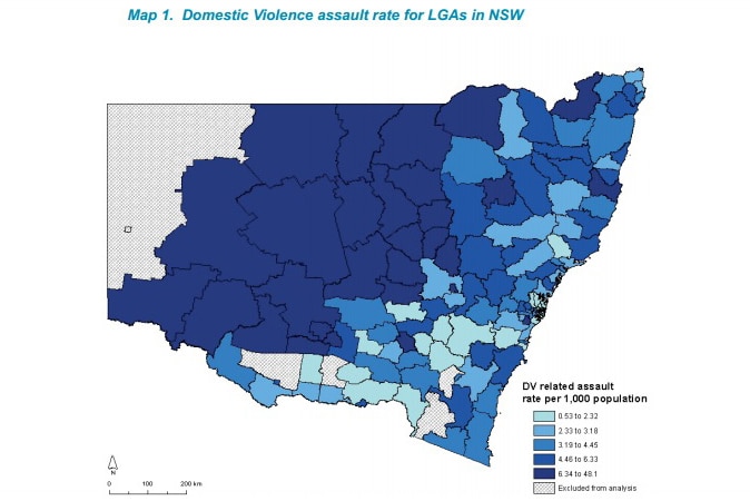 Map showing domestic violence rates