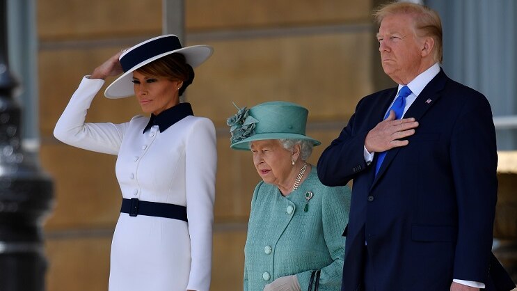 US President Donald Trump and First Lady Melania Trump meet with Britain's Queen Elizabeth at Buckingham Palace.