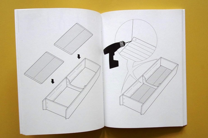 A satirical instruction book for turning Ikea bookshelves into a do-it-yourself coffin