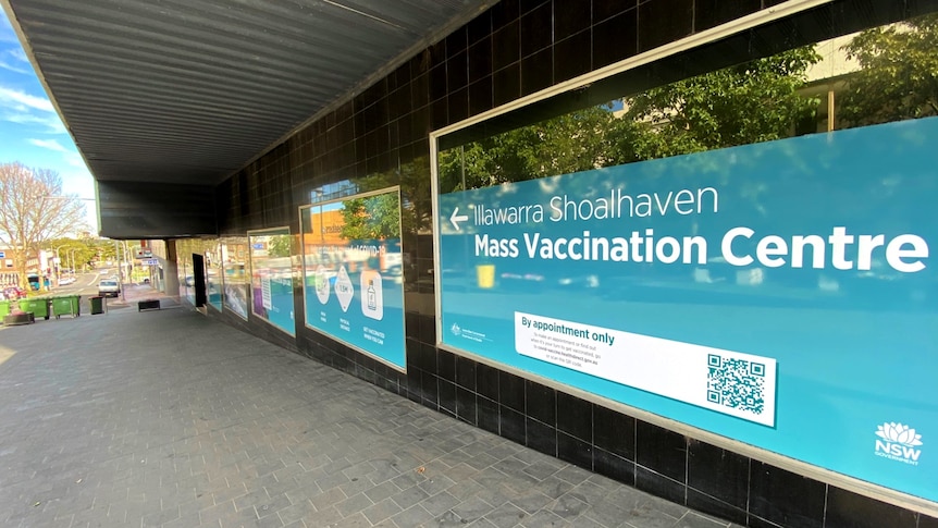 A building in a shopping mall that has been converted into a vaccination hub.