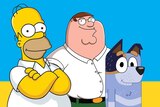Cartoon TV dads Homer Simpson, Peter Griffin and Bandit.
