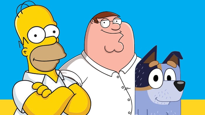 Cartoon TV dads Homer Simpson, Peter Griffin and Bandit.