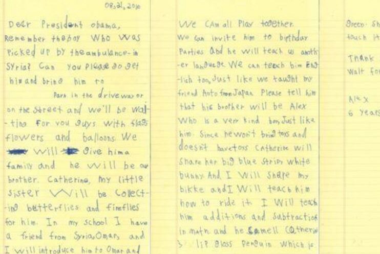 6-year-old praised for letter to Obama offering refuge to Syrian boy