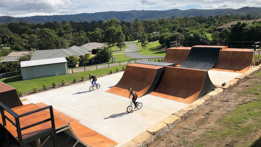 Freestyle BMX park built in the backyard of professional rider Logan Martin on the Gold Coast