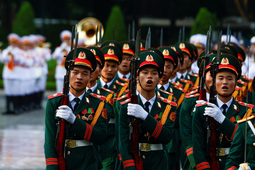 Vietnamese soldiers marching. 