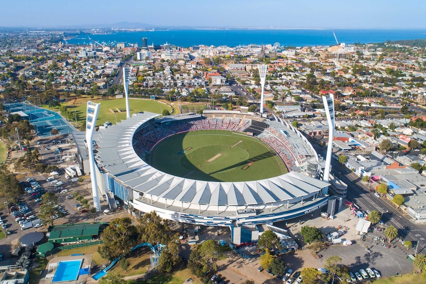 A drone view of a big stadium