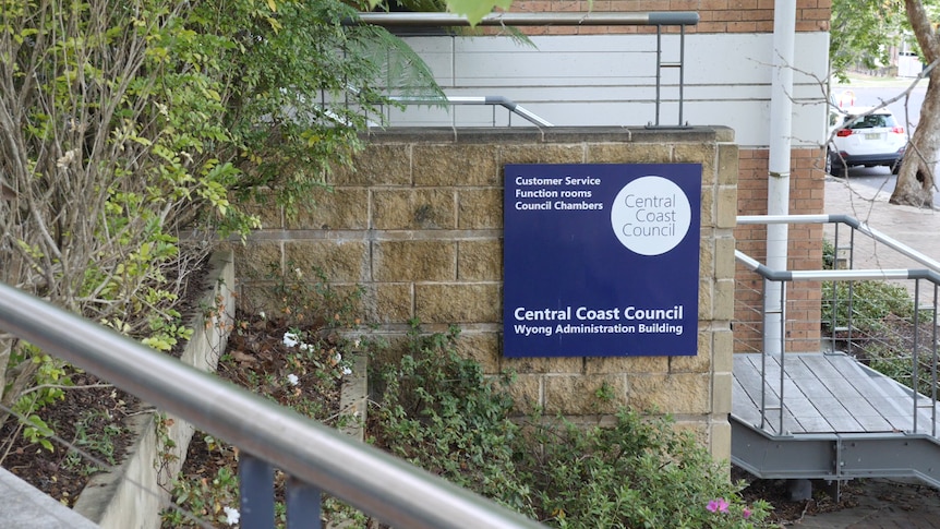 A sign that reads Central Coast Council Wyong Administration Building