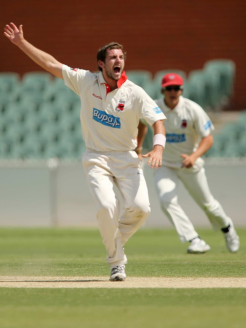 Chadd Sayers appeals for a wicket
