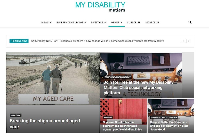 The homepage for a website called my disability matters