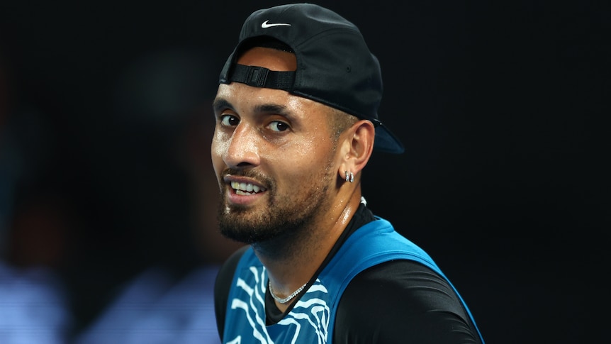 Nick Kyrgios looks to one side