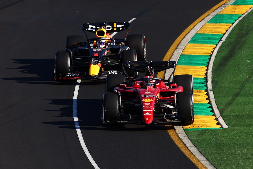 Charles Leclerc leads Max Verstappen in Melbourne