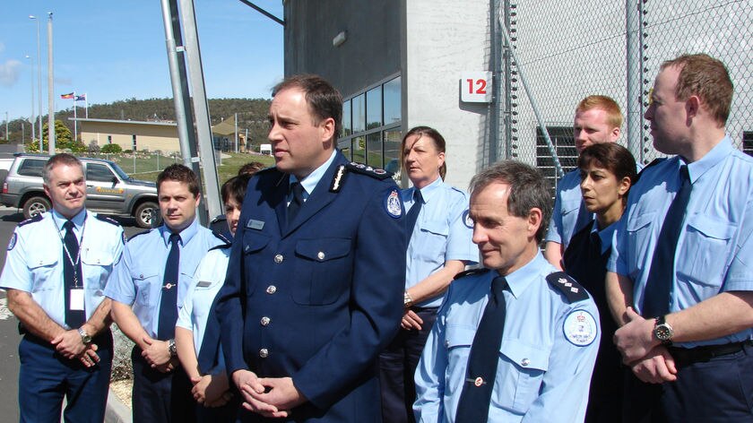Acting director of prisons Greg Partridge with Risdon Prison guards