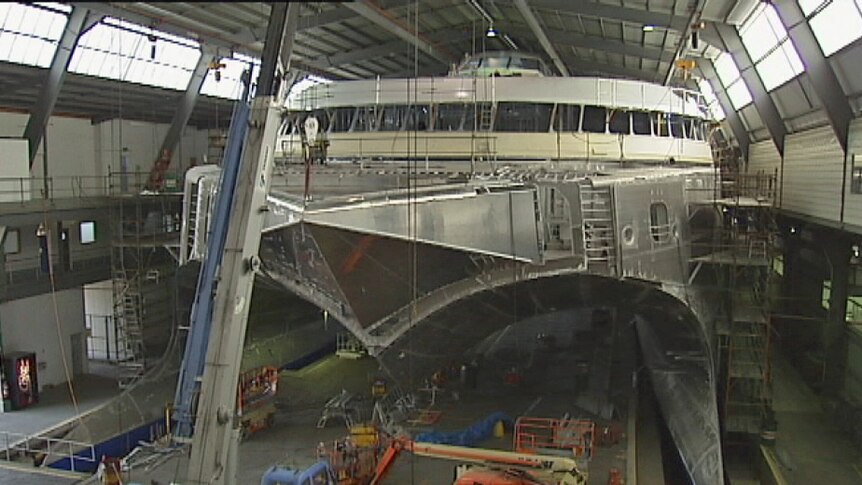 Incat vessel hull being built in Hobart