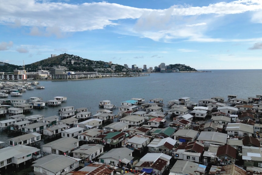Houses on stilts over the water in Port Moresby.