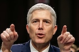 Supreme Court appointee Judge Neil Gorsuch, seen pointing emphatically during his confirmation hearing.