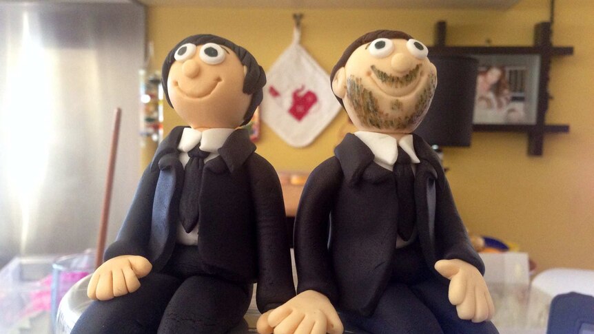 The cake topper for a same-sex wedding in Canberra.