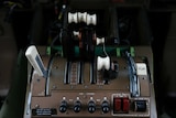 Control levers in the cockpit of a Boeing 747