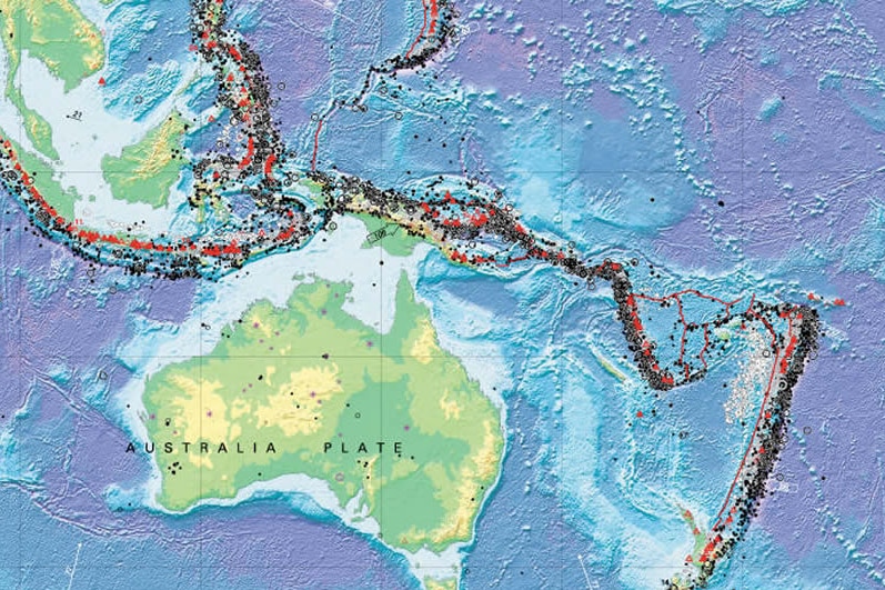A diagram showing plate boundaries around Australia