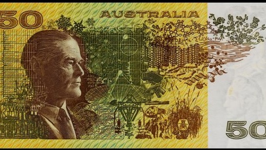 the back of the original 50-dollar note featuring Ian Clunies Ross and the Australian environment
