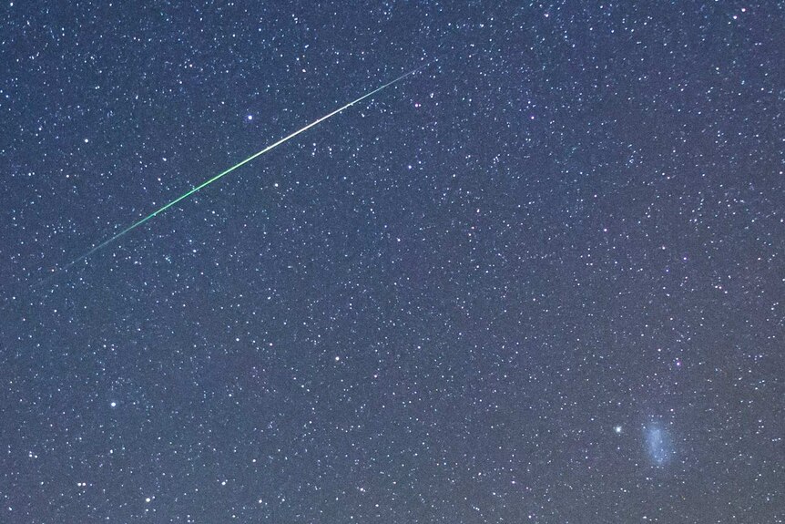 Close-up of a meteor streaking across the sky